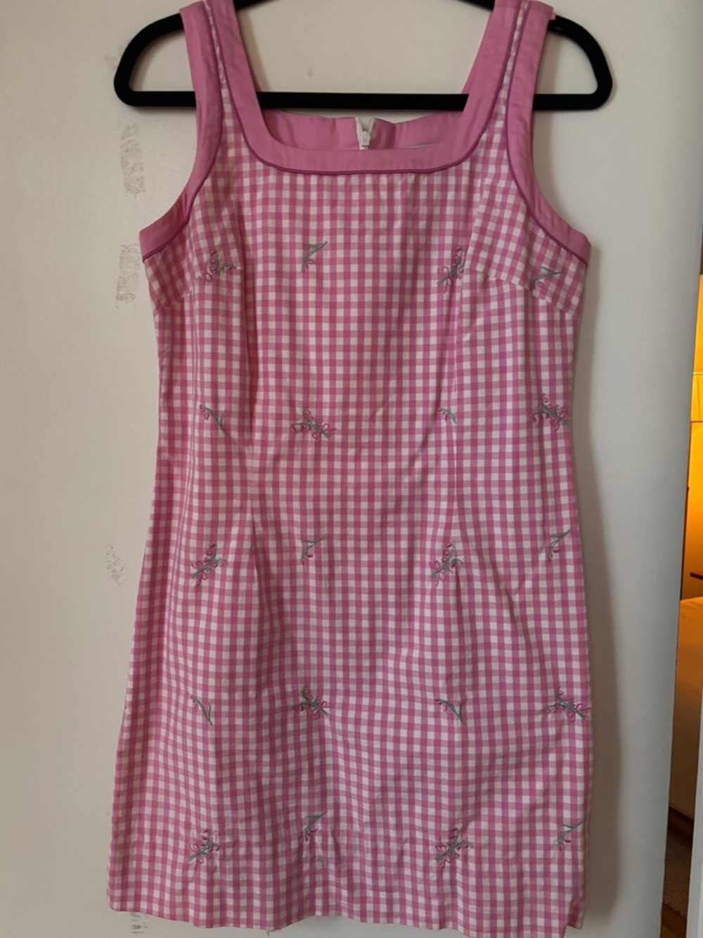 Vintage Lilly Pulitzer Pink Gingham Embroidered Shift Dress